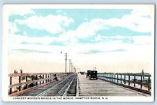 1920 Hampton Beach New Hampshire Vintage Postcard Longest Wooden Bridge Railroad