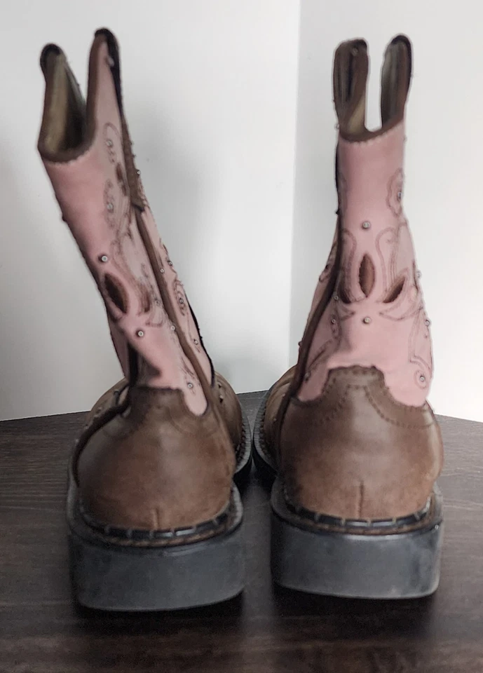 Botas de Vaquero Marrón Rosa Tachonado Iluminadas Juveniles Talla 13M Marca Roper Foto 4 de 4