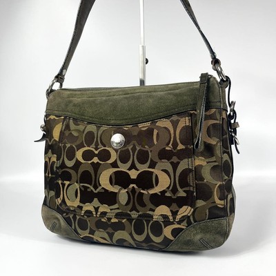 Coach One Shoulder Bag Y2K Suede Olive Handbag Vintage Authentic 