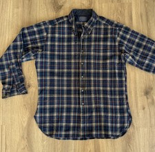 VTG 1950s Pendleton Blue Plaid Men Large Wool Flannel Shirt Flaws