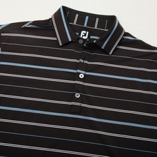 FootJoy Polo Shirt Mens Large Black Blue Stripe Golf Performance Stretch