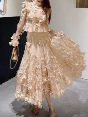 New Runway ZIMMERMANN Hypnotic Floral Appliqué Midi Skirt Size AU2