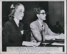 1951 Press Photo Mary Helen Martin & Peter B. Schneider Testify on Draft Bill