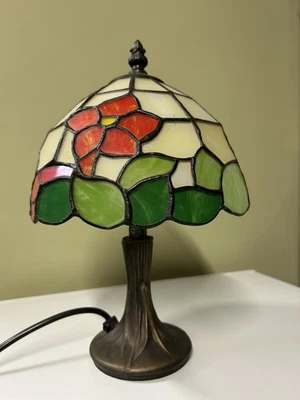 Tiffany Style Table Lamp With Floral Stained Glass - 12inches Tall - Bronze Base - Image 1 of 4