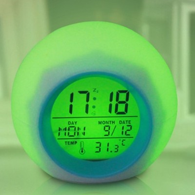 Calendar Desk Clock 7 Color Changing LED Illuminating Battery Operated