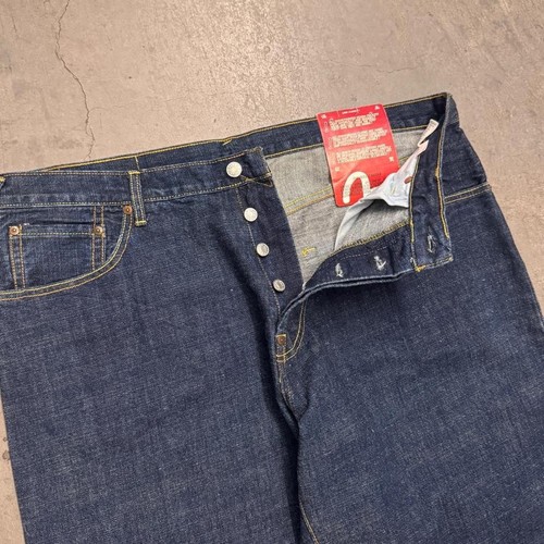 Jeans Deadstock Vintage Y2K Evisu Doppio Logo 38W Baggy Giapponese Denim Raw Blu - Foto 7 di 8