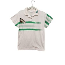 Vintage Sergio Tacchini Polo Shirt White Green Stripe Butterfly Italy Mens L
