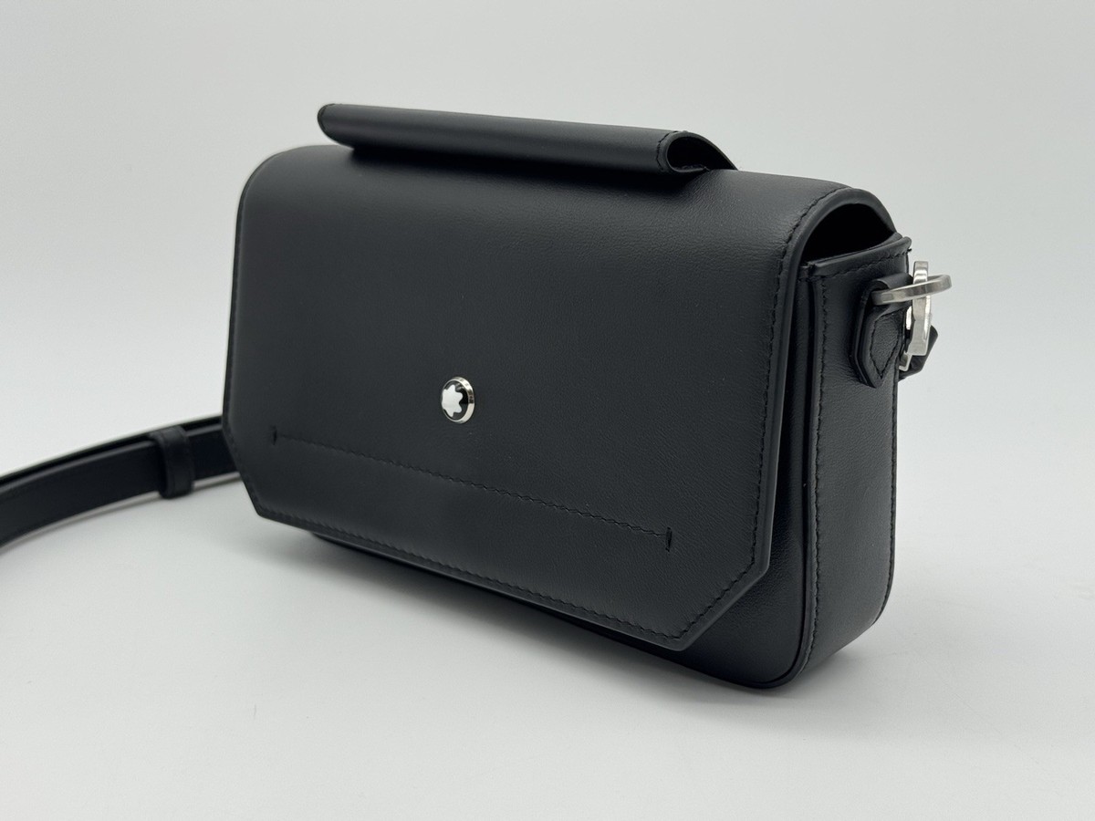 MONTBLANC BLACK LEATHER MINI CROSSBODY CLUTCH BAG 131237 NEW 100