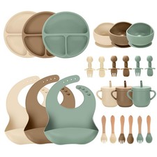 24 PCS Silicone Baby Feeding Set, Baby Led Weaning Supplies Includes Suction ...