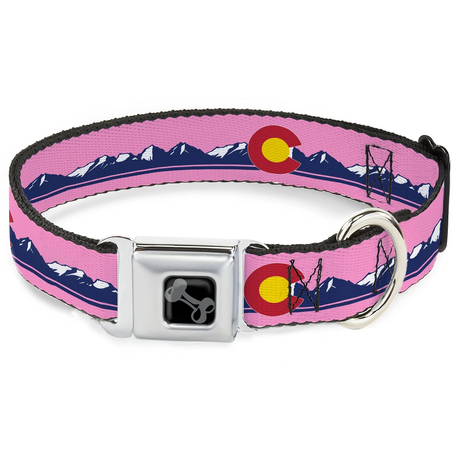 Dog Collar Bone Colorado Flag Icon Mountain Skyline Pink/Blue/White WIDE-Medium