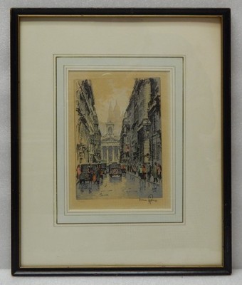 Original Etching in Color RUE LA FITTE by Austrian Artist HANS FIGURA