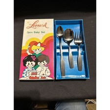 Vintage Leonard Silver Co. Stainless 3 Piece Baby Flatware Set Mint in Box NIB