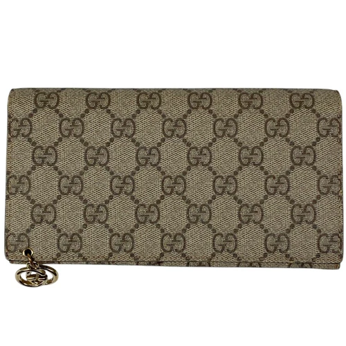 GUCCI GG Motif Portefeuille Long GG Logo Charme GG Suprême Long Portefeuille enduit c...