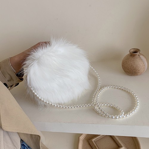 Fuzzy Flap Shoulder Bag White Hairy Plush Crossbody for Woman Round - Picture 10 of 12