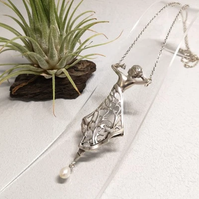 Jugendstil Dame Perle Collier Halskette Trachten Vintage antik Silber 925/- - Bild 1 von 4
