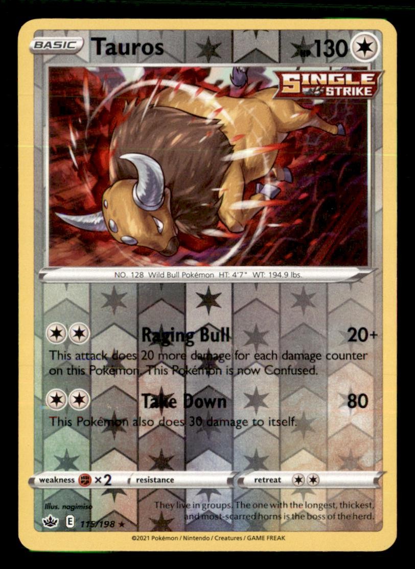 Tauros 115/198 Rare Chilling Reign Pokemon Reverse Holo Near Mint