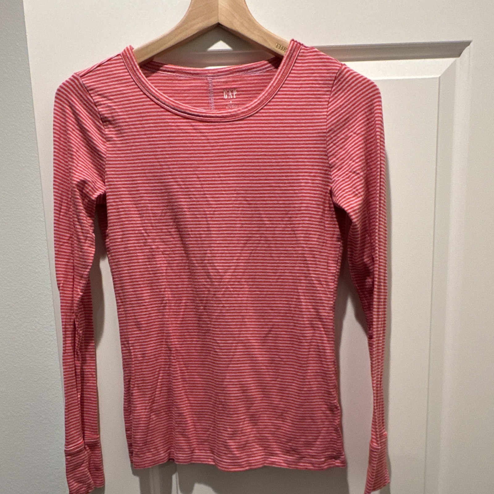 GAP Pink White Striped Knit Scoop Neck Long Sleeve Top Women's Size S Regular