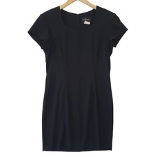 Vintage 90s John Roberts Black Sheath Dress Square Neck Short Sleeve Size 14 LBD