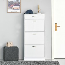 Image of Shoe Cabinet with 4 Drawers Storage Cupboard w/ Flip Doors for 18 Pairs