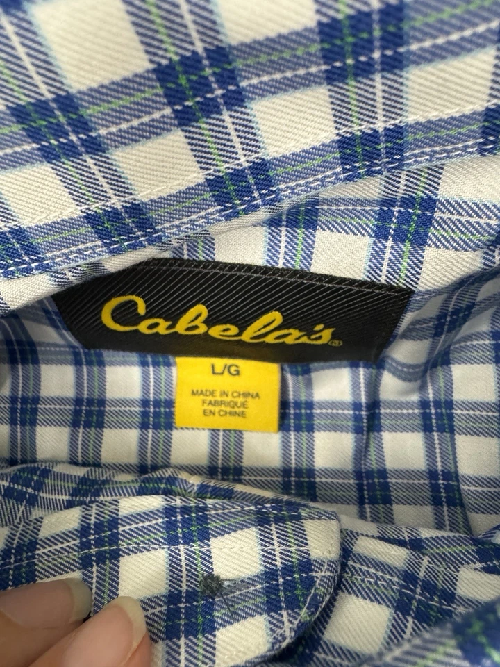 Mens Cabelas Blue Green Soft Canvas Trail Shirt Large 100% Cotton - Image 4 of 4