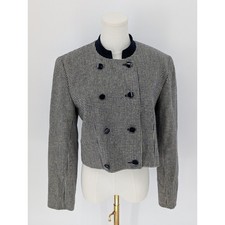 Pendleton Vintage Houndstooth Cropped Wool Jacket | Size 8 | Navy & Cream