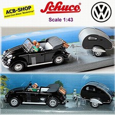 VW Volkswagen Käfer Cabrio 1300 Beetle 1965-72 With Caravan 1:43 Schuco