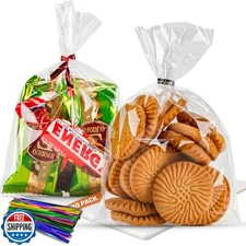 NPLUX 100 Pack Cellophane Bags Small Plastic Cookie Bag Clear Treat Bags with