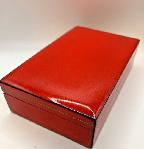 WOODEN ITALIAN FLORENTIA RED TRINKET BOX BROCADE INSIDE DECORATIVE CRAFT ITALY