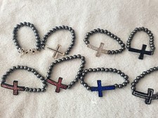 Job lot 42 pcs Diamante cross Elasticated hematite beads Bracelets - Wholesale