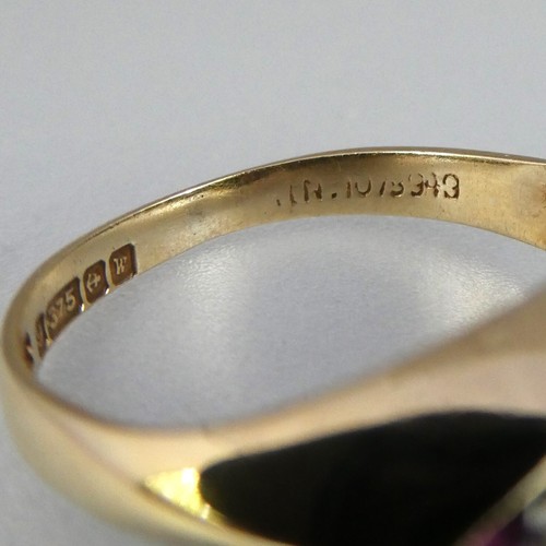Vintage ENGLISH 9ct Yellow Gold RUBY & DIAMOND BOAT SHAPED RING, Size J.5 / 5.5 - Bild 9 von 10