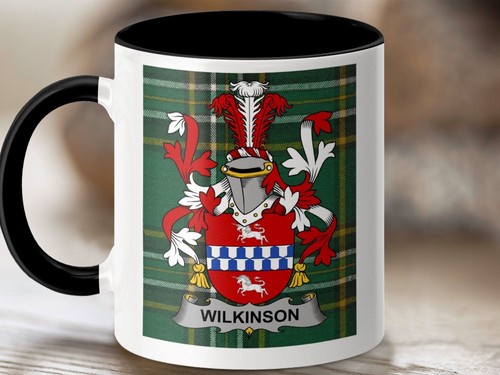 Wilkinson Surname Family Crest Irish Tartan Mug - 第 1/6 張圖片