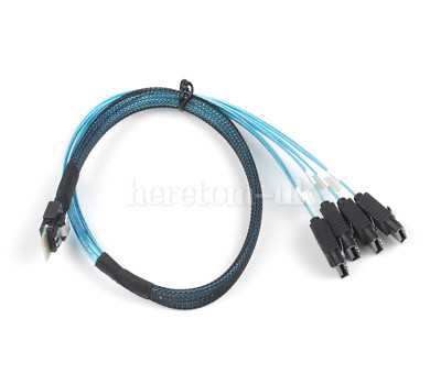 50cm Slim SAS 4.0 4i 38pin SFF-8654 Male to 4 SATA 7pin Female Hard Disk Kabel