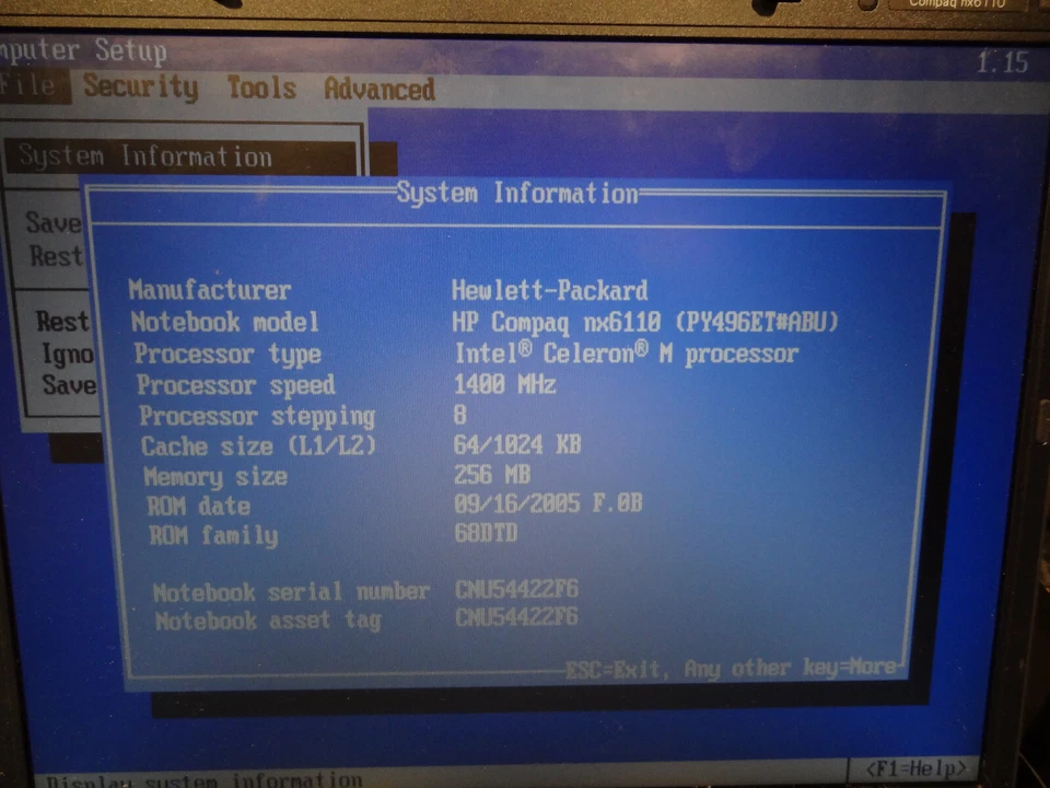 HP Compaq nx6110 Intel Celeron M 1.4Ghz 256Mb Ram 14" Laptop - Image 3 of 4