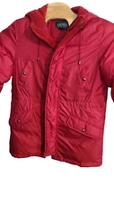 Ralph Lauren Down Womens Jacket Medium Red Stretch Packable Full Zip Hood