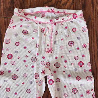 Vintage Hanes Her Way Thermals Pants Size M Pink Circle Print Button Accent 