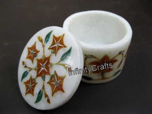 2.5 Inches Inlaid with Floral Design Jewelry Box Marble Ring BOX for Engagement - Afbeelding 1 van 5