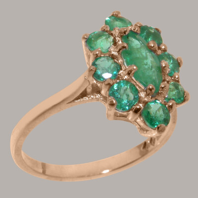 Solid 9ct Rose Gold Natural Emerald Womens Cluster Ring - Sizes J to Z