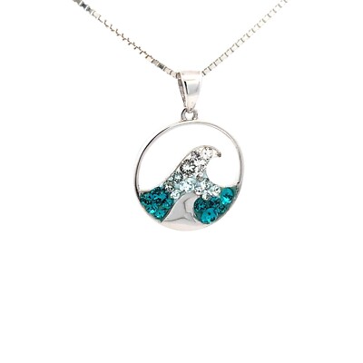 Sterling Silber Welle Anhänger mit Swarovski Kristallen (3/4 x 1 Zoll)