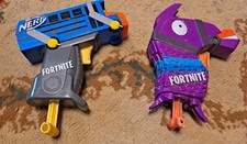Lot of 2 Nerf FortNite Mini Dart Guns Battle Bus and Micro Llama