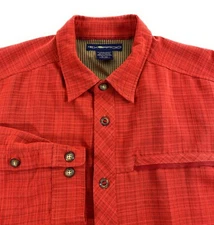 ExOfficio Men's Trifecta Thatch Zip Pockets Orange Check Outdoor Travel Shirt XL
