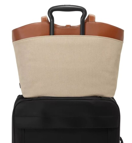 NEW Tumi Mezzanine GRAZ 19.0” Canvas & Leather Laptop Tote Bag - Natural Saddle - Picture 4 of 14