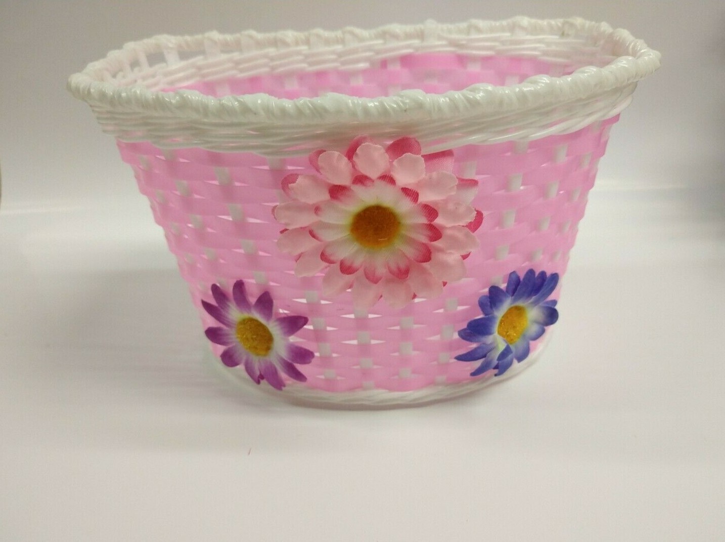 Basket Pink/white With 3 Flowers Bike Basket