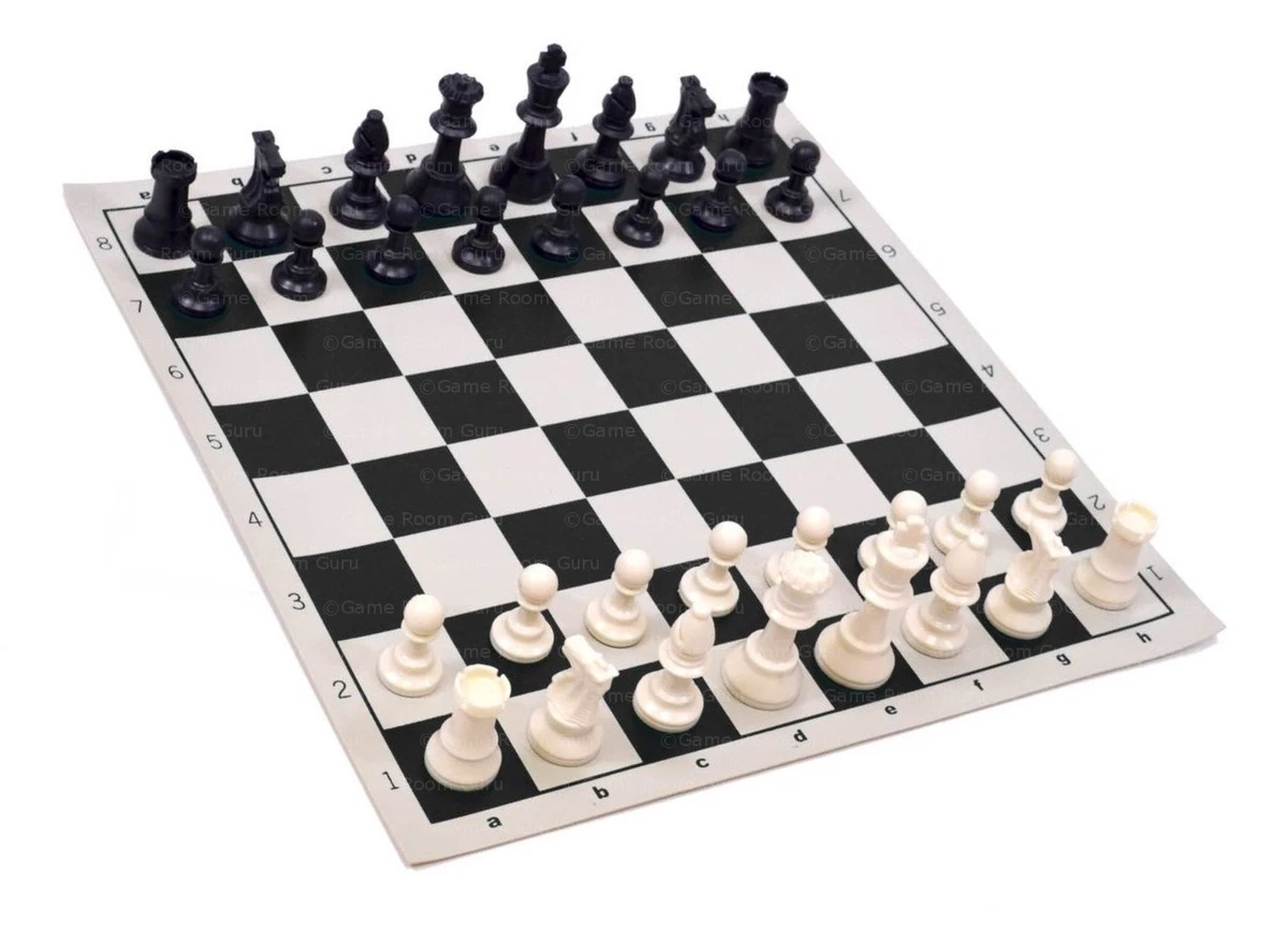 Analysis Chess Set - 12” Black Vinyl Chess Board – 32 Black & Natural Pieces