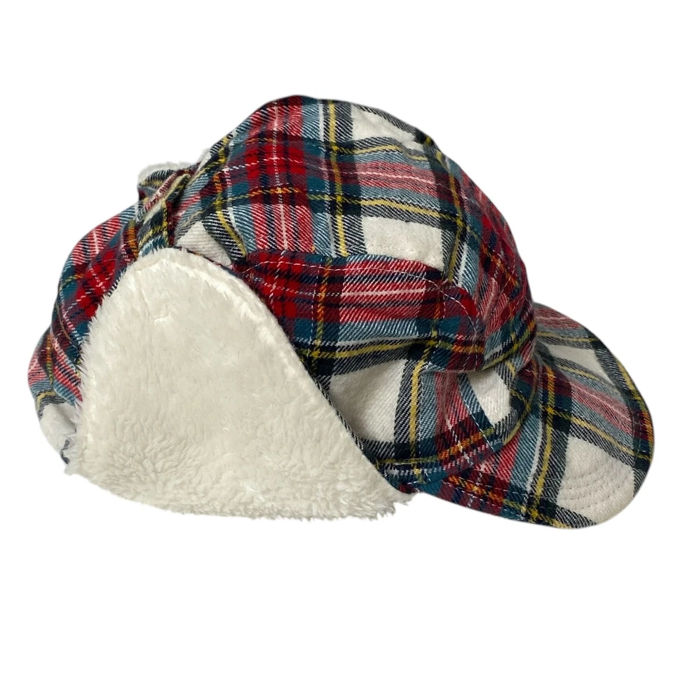 Baby Gap Red Plaid Hat 6-12mos Fleece Lined Trapper Hat - Image 3 of 4