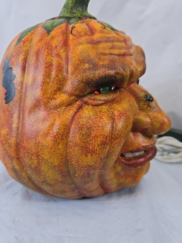 1989 Scioto Ceramic Halloween Grumpy Pumpkin Jack O Lantern Monster Witch Light - Picture 7 of 15