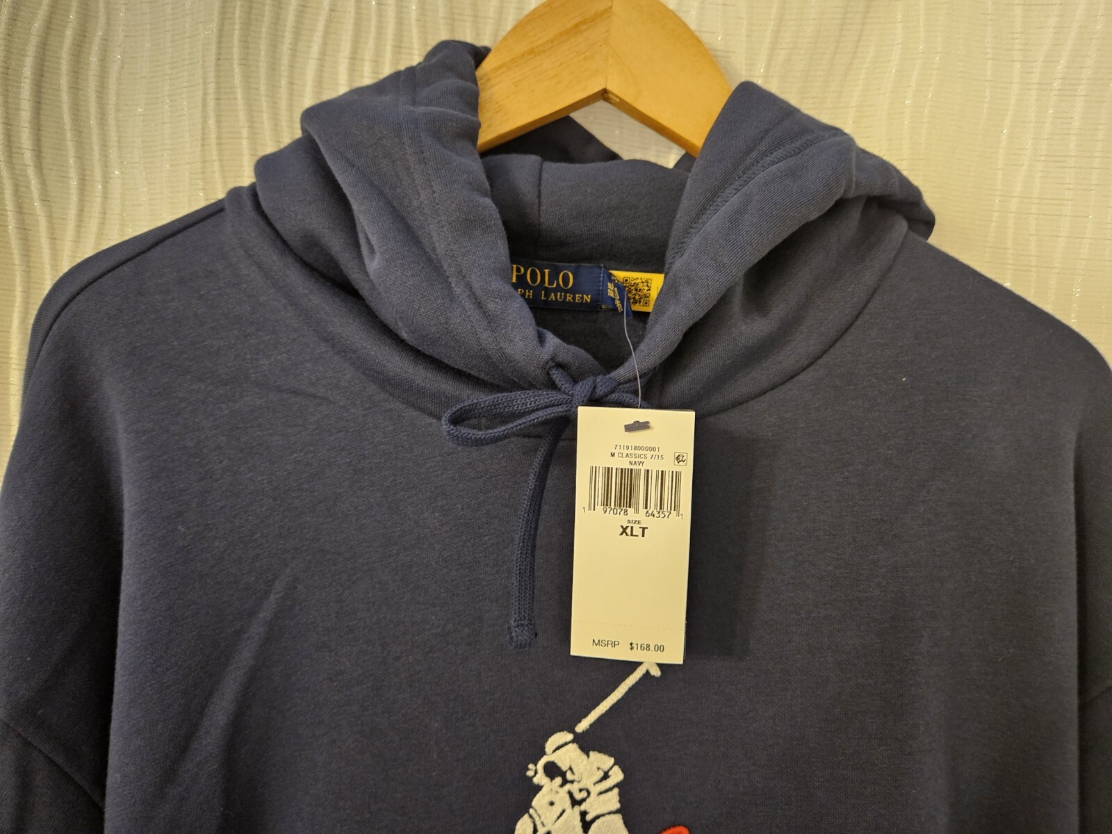 Polo Ralph Lauren uomo XLT SEWEN Big Pony logo felpa con cappuccio blu navy $168