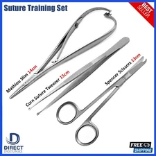 3 Pcs Practice Suture Kit Student Training Suturing Scissors Tweezers Set Vets