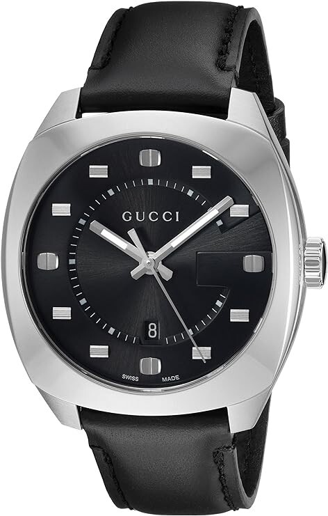 Gucci GG2570 Men's Leather Strap Stainless Steel Watch - YA142307