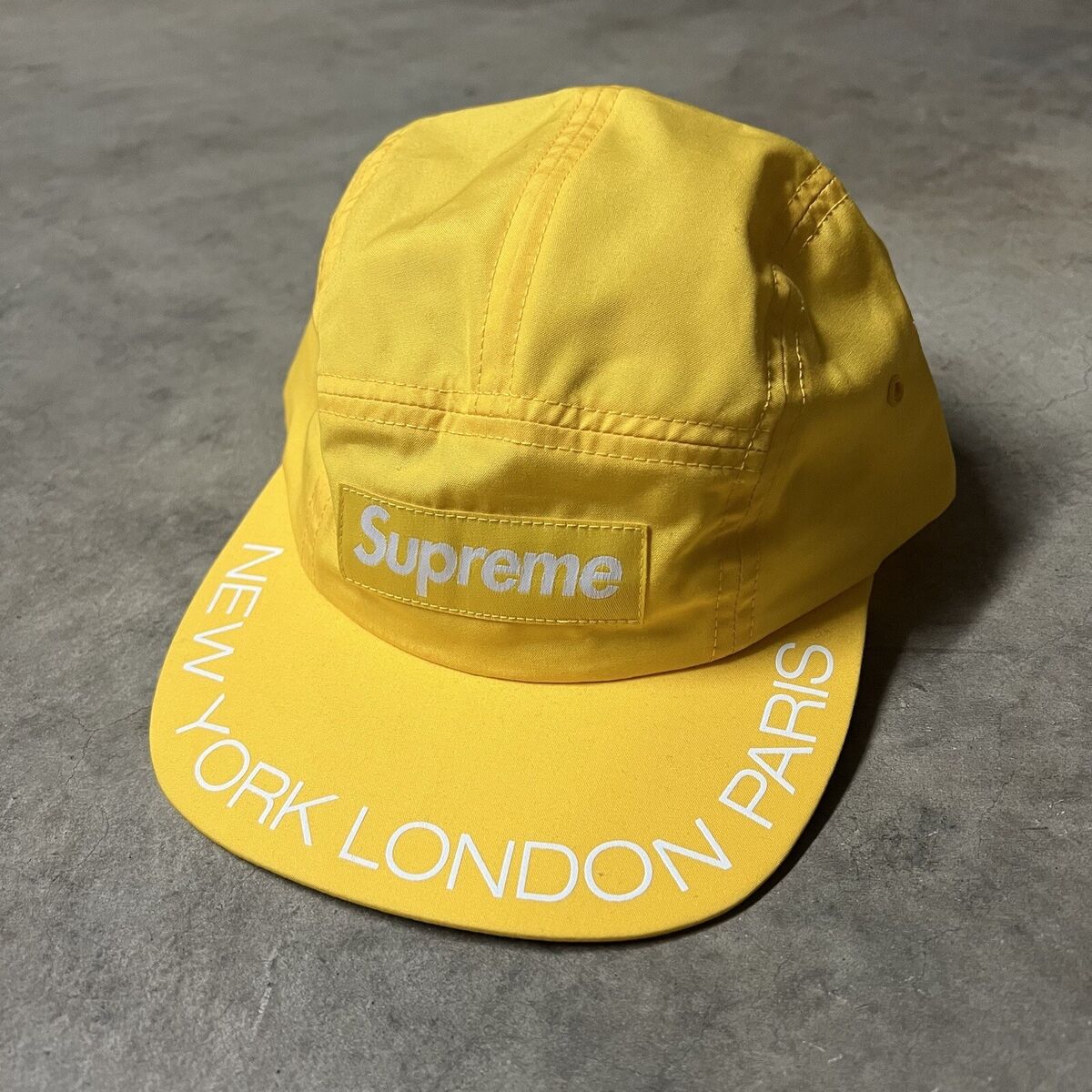 Supreme New York 🇺🇸 YELLOW 5-Panel Strap-Back Camp Hat Supreme New York 🇺🇸 YELLOW 5-Panel Strap-Back Camp Hat