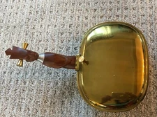 Vintage Executive Silent Butler Crumb Catcher Brass Italy Carved Wood Native WOW